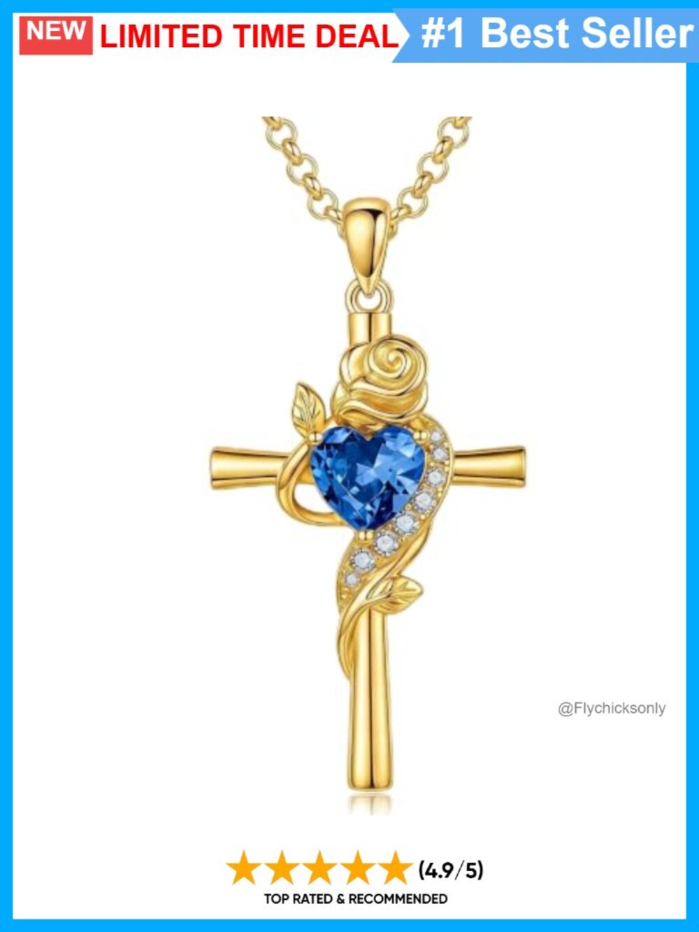 14K Gold Plated Birthstone Cross Necklace Diamond Accent Adjustable Chain
